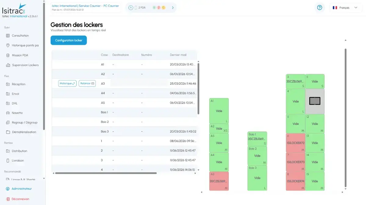 ISITRAC 360 : supervision des casiers connectés, état de chaque case et relance en un clic