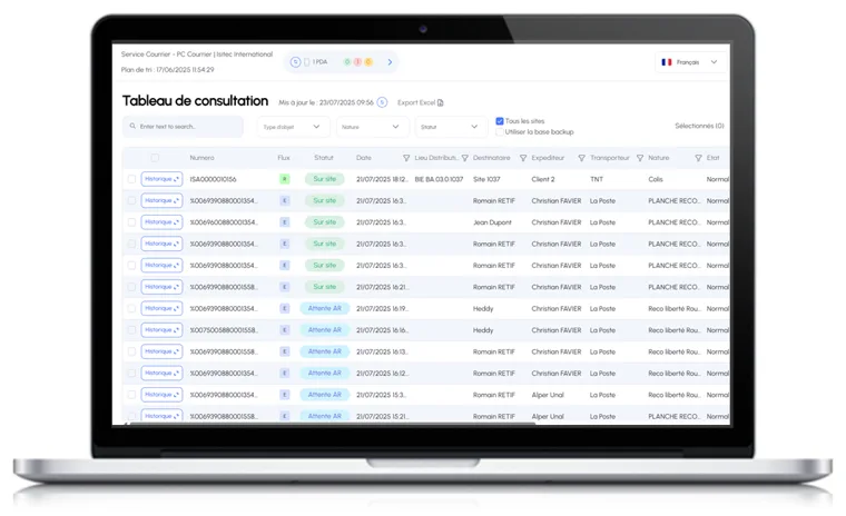 Tableau de bord ISITRAC 360 : suivi et traçabilité des flux internes colis, courrier et matériel