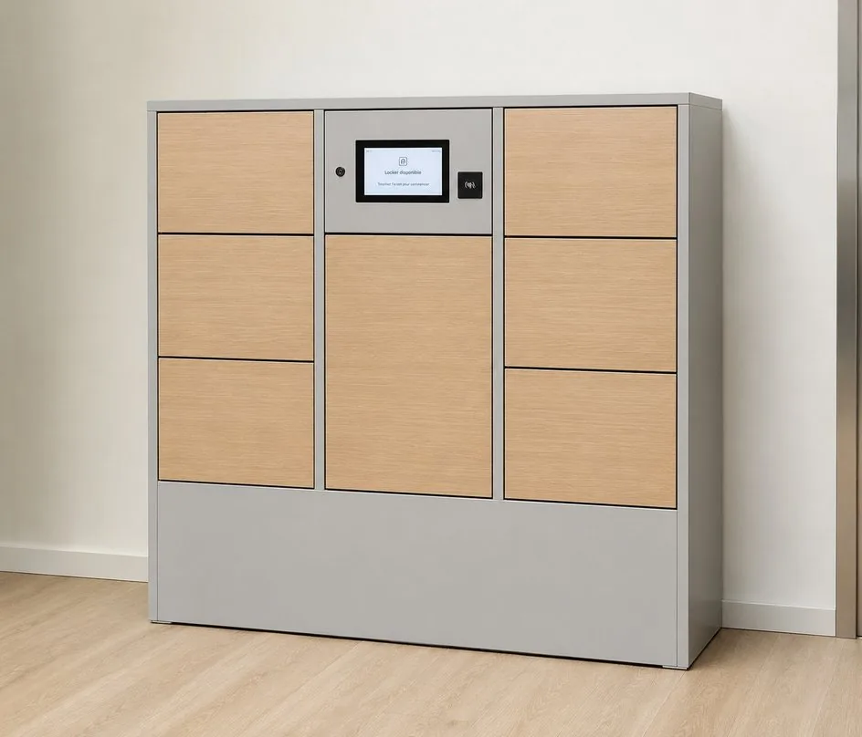 Locker bois sur mesure avec tablette tactile et lecteur de badge